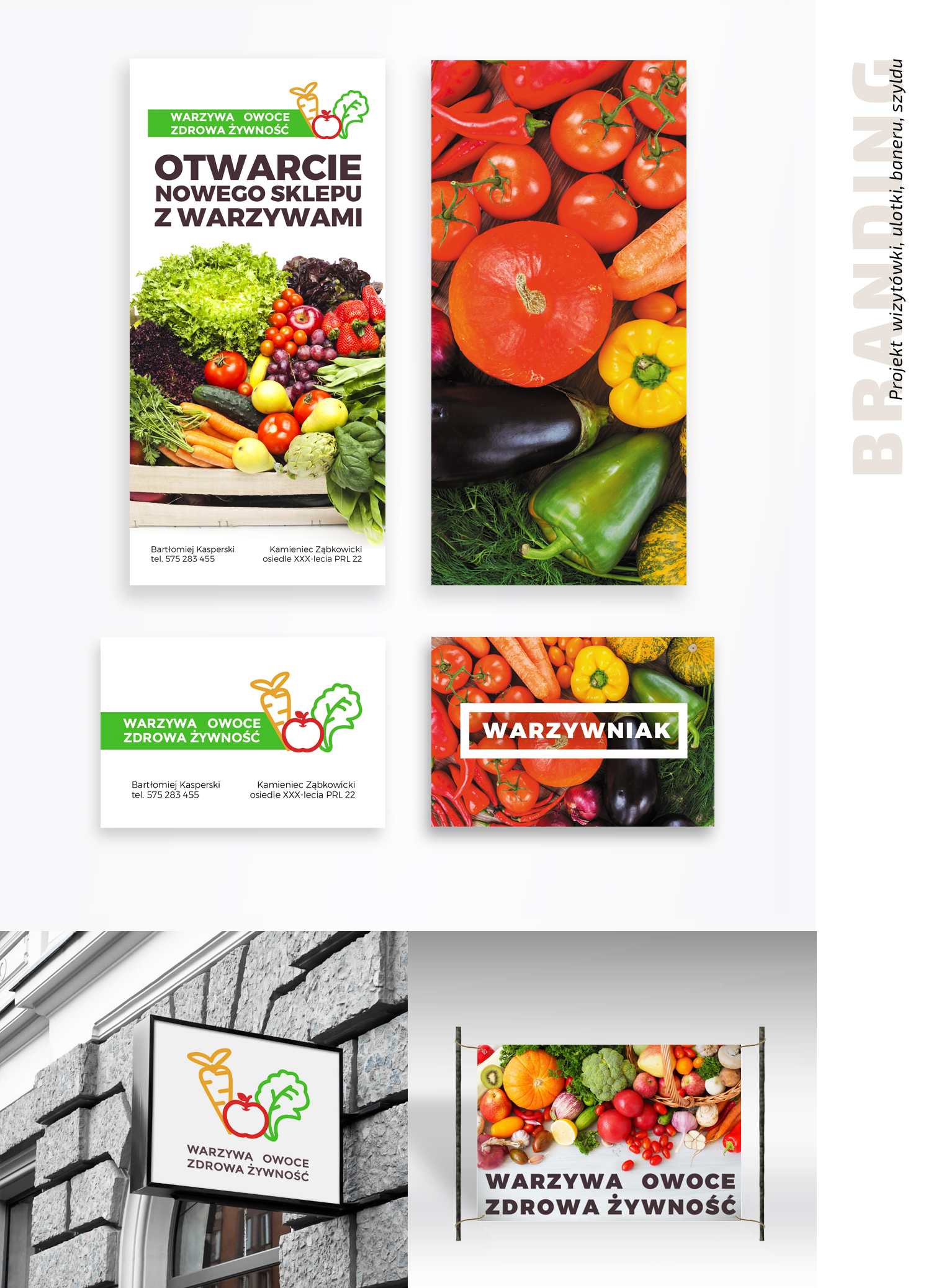 Projekty graficzne oraz montaż reklam dla lokalnego sklepu z warzywami