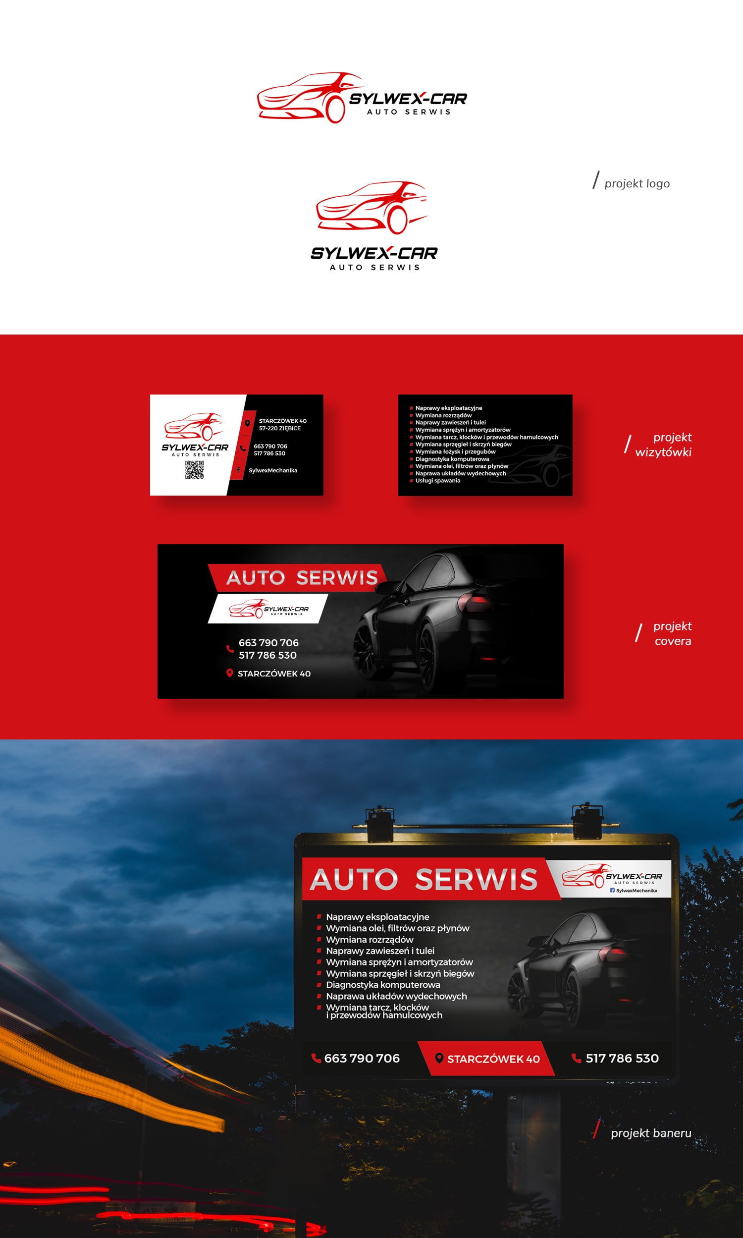 Projekty: logo, wizytówka, baneroraz cover na Facebook-a dla Sylwex-Car