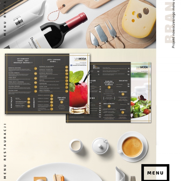 Menu - VIAMODA:<br> projekt menu<br> Studio kulinarne
